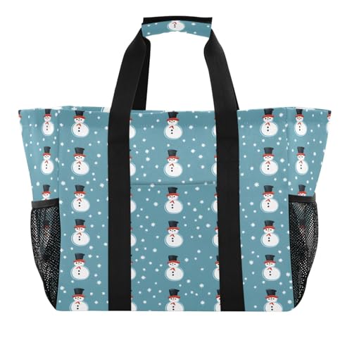 Quteprint Große wasserdichte Reisetasche für Damen und Herren, Weihnachten, niedliches Schneemann-Muster, Segeltuch, Strandtasche mit Futter und Taschen, wiederverwendbare Einkaufstasche für von Quteprint