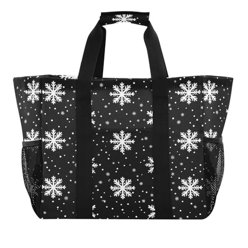 Quteprint Große wasserdichte Reisetasche für Damen und Herren, Weihnachten, weiße Schneeflocken, Punkte, Segeltuch, Strandtasche mit Futter und Taschen, wiederverwendbare Einkaufstasche für von Quteprint
