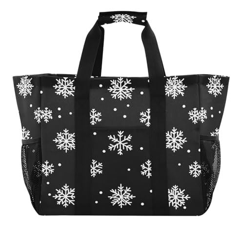 Quteprint Große wasserdichte Reisetasche für Damen und Herren, Weihnachten, weißes Schneeflocken-Muster, Segeltuch, Strandtasche mit Futter und Taschen, wiederverwendbare Einkaufstasche für von Quteprint