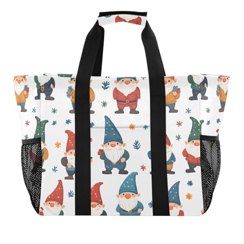 Quteprint Große wasserdichte Reisetasche für Damen und Herren, Weihnachts-Cartoon-Zwerge, Segeltuch, Strandtasche mit Futter und Taschen, wiederverwendbare Einkaufstasche für Lebensmittel, Wäsche von Quteprint