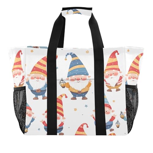 Quteprint Große wasserdichte Reisetasche für Damen und Herren, Weihnachts-Cartoon-Zwergen-Muster, Segeltuch, Strandtasche mit Futter und Taschen, wiederverwendbare Einkaufstasche für Lebensmittel von Quteprint