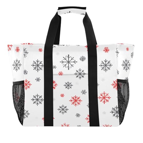 Quteprint Große wasserdichte Reisetasche für Damen und Herren, Weihnachts-Schneeflocken-Muster, Segeltuch, Strandtasche mit Futter und Taschen, wiederverwendbare Einkaufstasche für Lebensmittel von Quteprint