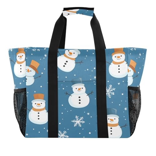 Quteprint Große wasserdichte Reisetasche für Damen und Herren, Weihnachts-Schneemann-Schneeflocken-Muster, Segeltuch, Strandtasche mit Futter und Taschen, wiederverwendbare Einkaufstasche für von Quteprint