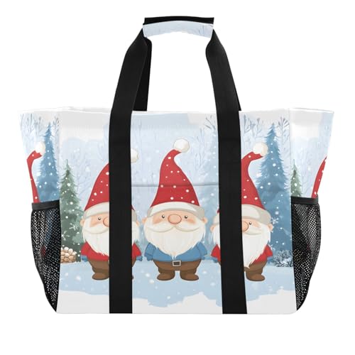 Quteprint Große wasserdichte Reisetasche für Damen und Herren, Weihnachtsbaum-Zwerge, Segeltuch, Strandtasche mit Futter und Taschen, wiederverwendbare Einkaufstasche für Lebensmittel, Wäsche, Küche von Quteprint