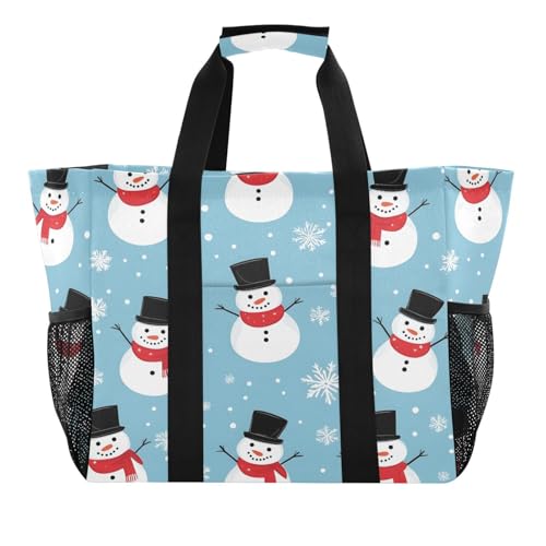 Quteprint Große wasserdichte Reisetasche für Damen und Herren, Winter, Weihnachten, Schneemann, Schneeflocke, Segeltuch, Strandtasche mit Futter und Taschen, wiederverwendbare Einkaufstasche für von Quteprint
