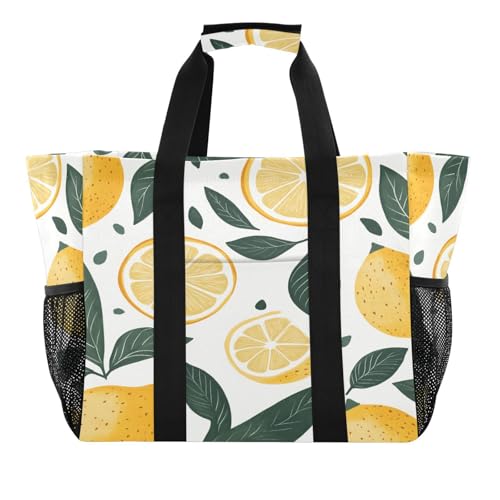 Quteprint Große wasserdichte Reisetasche für Damen und Herren, Zitronenblätter, Segeltuch, Strandtasche mit Futter und Taschen, wiederverwendbare Einkaufstasche für Lebensmittel, Wäsche, Küche, Pool von Quteprint