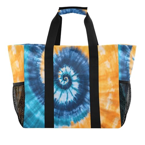 Quteprint Große wasserdichte Reisetasche für Damen und Herren, abstrakter Batikdruck, Segeltuch, Strandtasche mit Futter und Taschen, wiederverwendbare Einkaufstasche für Lebensmittel, Wäsche, Küche von Quteprint