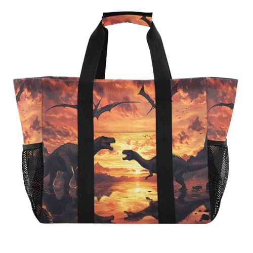 Quteprint Große wasserdichte Reisetasche für Damen und Herren, afrikanische Tier-Dinosaurier, Segeltuch, Strandtasche mit Futter und Taschen, wiederverwendbare Einkaufstasche für Lebensmittel, Wäsche von Quteprint