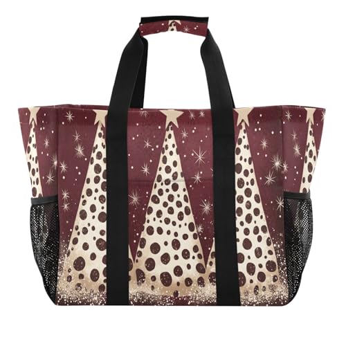 Quteprint Große wasserdichte Reisetasche für Damen und Herren, drei Weihnachtsbäume, Segeltuch, Strandtasche mit Futter und Taschen, wiederverwendbare Einkaufstasche für Lebensmittel, Wäsche, Küche von Quteprint