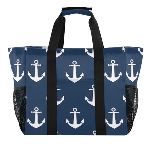 Quteprint Große wasserdichte Reisetasche für Damen und Herren, marineblau, Segeltuch, Strandtasche mit Futter und Taschen, wiederverwendbare Einkaufstasche für Lebensmittel, Wäsche, Küche, Pool von Quteprint