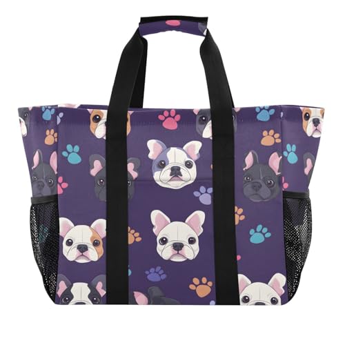 Quteprint Große wasserdichte Reisetasche für Damen und Herren, niedliches Hundemuster, Segeltuch, Strandtasche mit Futter und Taschen, wiederverwendbare Einkaufstasche für Lebensmittel, Wäsche, Küche von Quteprint
