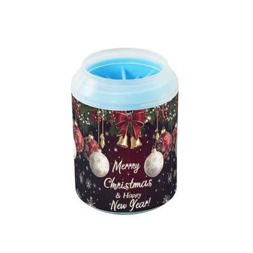 Quteprint Holiday Christmas Balls Snowflakes Dog Paw Cleaner Cup - Pet Foot Washer with Soft Silicone Brush, Portable Muddy Paw Cleaner for Small, Medium, Large Breed Dogs & Cats (6.5x6.5x11.5cm) von Quteprint