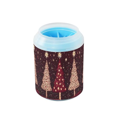 Quteprint Holiday Three Christmas Trees Dog Paw Cleaner Cup - Pet Foot Washer with Soft Silicone Brush, Portable Muddy Paw Cleaner for Small, Medium, Large Breed Dogs & Cats (6.5x6.5x11.5cm) von Quteprint