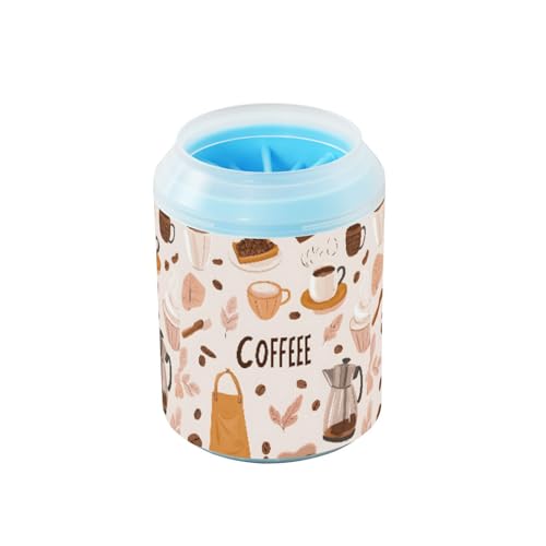 Quteprint Kaffeebohnen Schriftzug Teekanne Hund Pfotenreiniger Tasse – Haustier-Fußreiniger mit weicher Silikonbürste, tragbarer schlammiger Pfotenreiniger für kleine, mittelgroße und große Rassen von Quteprint