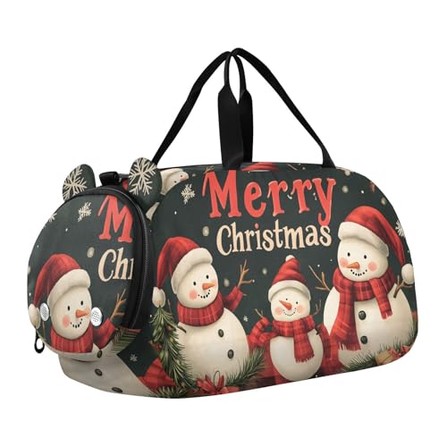 Quteprint Kinder-Sporttasche für Jungen und Mädchen, Motiv: Frohe Weihnachten, Schneemann, Schneeflocken, 100 % Polyester, Turnbeutel mit separatem Schuhfach, verstellbarem Schultergurt, kompakte von Quteprint