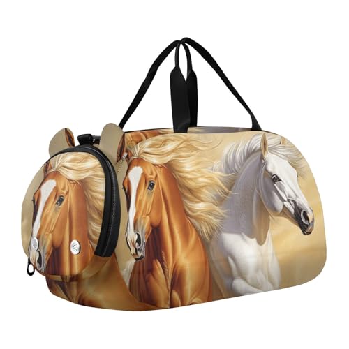 Quteprint Kinder-Sporttasche für Jungen und Mädchen, Motiv: Pferd, Ölgemälde, 100 % Polyester, Turnbeutel mit separatem Schuhfach, verstellbarem Schultergurt, kompakte Reise- und von Quteprint