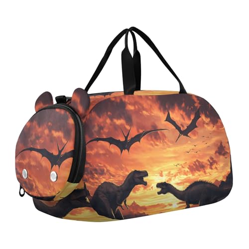 Quteprint Kinder-Sporttasche für Jungen und Mädchen, afrikanische Tier-Dinosaurier, 100 % Polyester, Turnbeutel mit separatem Schuhfach, verstellbarem Schultergurt, kompakte Reise- und von Quteprint