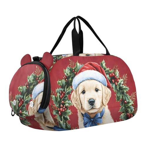 Quteprint Kinder-Sporttasche für Jungen und Mädchen, niedlicher Hund, Welpen, Weihnachten, 100 % Polyester, mit separatem Schuhfach, verstellbarem Schultergurt, kompakte Reise- und von Quteprint