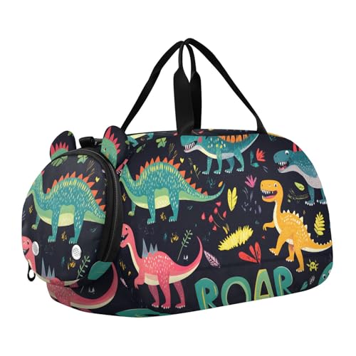 Quteprint Kinder-Sporttasche für Jungen und Mädchen, verschiedene coole Dinosaurier, 100 % Polyester, Turnbeutel mit separatem Schuhfach, verstellbarem Schultergurt, kompakte Reise- und von Quteprint