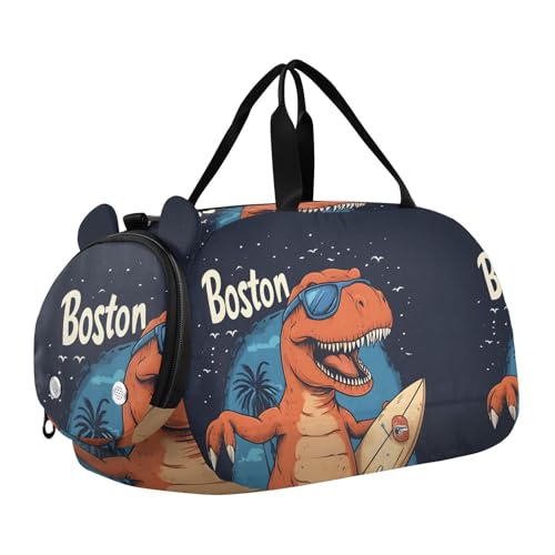 Quteprint Kinder-Sporttasche für Jungen und Mädchen – Dinosaurier-Meeres-Snowboard, 100 % Polyester, Turnbeutel mit separatem Schuhfach, verstellbarem Schultergurt, kompakte Reise- und von Quteprint