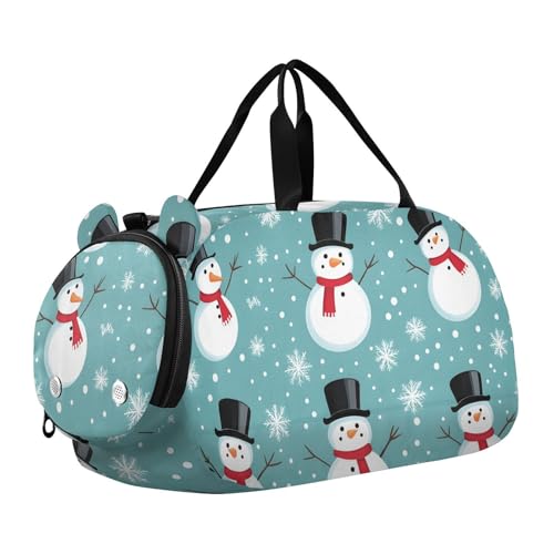Quteprint Kinder-Sporttasche für Jungen und Mädchen – Weihnachten, Schneemann, Schneeflocke, Winter, 100 % Polyester, Turnbeutel mit separatem Schuhfach, verstellbarem Schultergurt, kompakte Reise von Quteprint