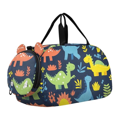 Quteprint Kinder-Sporttasche für Jungen und Mädchen – bunte Tier-Dinosaurier-Dino, Turnbeutel aus 100 % Polyester, mit separatem Schuhfach, verstellbarem Schultergurt, kompakte Reise- und von Quteprint