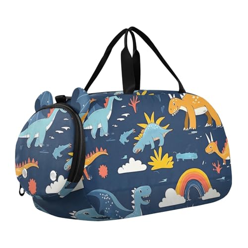 Quteprint Kinder-Sporttasche für Jungen und Mädchen – niedliche Cartoon-Dinosaurier, 100 % Polyester, Turnbeutel mit separatem Schuhfach, verstellbarem Schultergurt, kompakte Reise- und von Quteprint