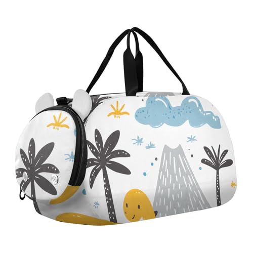 Quteprint Kinder-Sporttasche für Jungen und Mädchen – niedliche Dinosaurier-Palme, 100 % Polyester, Turnbeutel mit separatem Schuhfach, verstellbarem Schultergurt, kompakte Reise- und von Quteprint