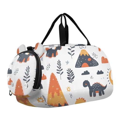 Quteprint Kinder-Sporttasche für Jungen und Mädchen – niedliche Dinosaurier-Vulkane, 100 % Polyester, Turnbeutel mit separatem Schuhfach, verstellbarem Schultergurt, kompakte Reise- und von Quteprint