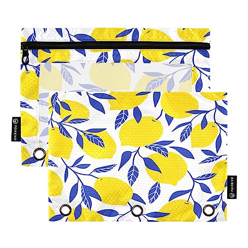 Quteprint Lemon Tree Leaves Pencil Pouch for 3 Ring Binder, 2 Pack Zipper Pencil Case with Clear Window, Pencil Bags Binder Pockets Organizer Case for Office Home Makeup Supplies von Quteprint