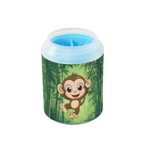 Quteprint Niedlicher Affen-Bambus-Hundepfoten-Reiniger-Becher – Haustier-Fußwascher mit weicher Silikonbürste, tragbarer schlammiger Pfotenreiniger für kleine, mittelgroße und große Rassen Hunde und von Quteprint