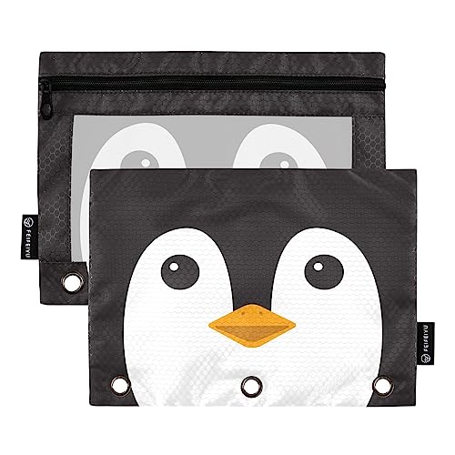 Quteprint Niedliches Pinguin-Tier-Federmäppchen für 3-Ringordner, 2 Stück Reißverschluss-Federmäppchen mit transparentem Fenster, Federmäppchen, Ordnertaschen, Organizer-Tasche für Büro, Zuhause, von Quteprint