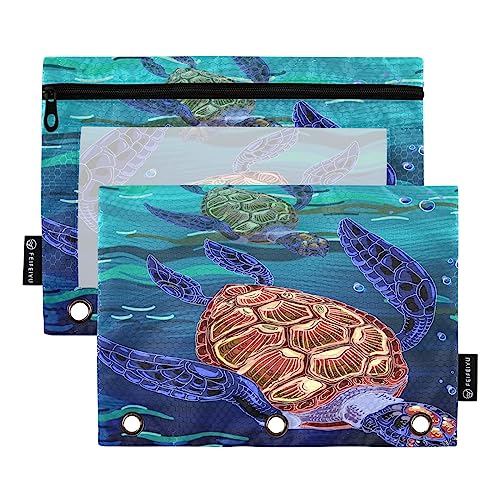 Quteprint Ocean Seaturtle Pencil Pouch for 3 Ring Binder, 2 Pack Zipper Pencil Case with Clear Window, Pencil Bags Binder Pockets Organizer Case for Office Home Makeup Supplies von Quteprint