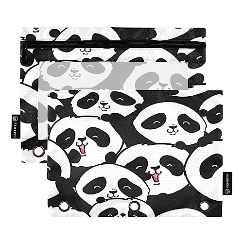 Quteprint Panda Federmäppchen mit niedlichem Muster für 3-Ringbinder, 2 Stück Reißverschluss-Federmäppchen mit transparentem Fenster, Federmäppchen, Ordnertaschen, Organizer-Tasche für Büro, Zuhause, von Quteprint