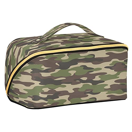 Quteprint Rhombus-Kosmetiktasche, Camouflage, Militär, große Kapazität, Reise-Make-up-Tasche für Frauen, Mädchen, Damen, tragbare Kulturtasche mit Griff, multifunktionaler Aufbewahrungs-Organizer, Mehrfarbig/Meereswellen (Ocean Tides), Einheitsgröße von Quteprint