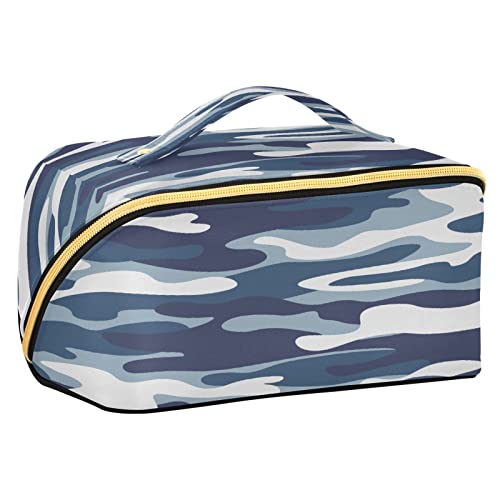 Quteprint Rhombus Kosmetiktasche, Camouflage-Muster, Militärblau, große Kapazität, Reise-Make-up-Tasche für Frauen, Mädchen, Damen, tragbare Kulturtasche mit Griff, multifunktionaler Aufbewahrungs-Organizer, Mehrfarbig/Meereswellen (Ocean Tides), Einheitsgröße von Quteprint