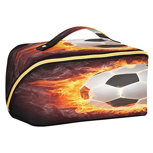 Quteprint Rhombus Kosmetiktasche, Feuer, Fußball, Sport, große Kapazität, Reise-Make-up-Tasche für Damen, Mädchen, Damen, tragbare Kulturtasche mit Griff, multifunktionaler Aufbewahrungs-Organizer, Mehrfarbig/Meereswellen (Ocean Tides), Einheitsgröße von Quteprint