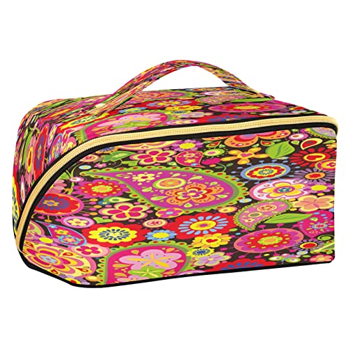 Quteprint Rhombus-Kosmetiktasche, Hippie-Blumen-Paisleymuster, große Kapazität, Reise-Make-up-Tasche für Damen, Mädchen, Damen, tragbare Kulturtasche mit Griff, multifunktionaler Aufbewahrungs-Organizer, Mehrfarbig/Meereswellen (Ocean Tides), Einheitsgröße von Quteprint