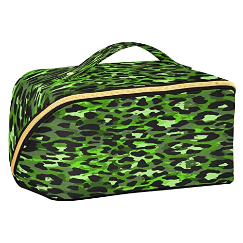 Quteprint Rhombus Kosmetiktasche, Leopardenmuster, Grün, große Kapazität, Reise-Make-up-Tasche für Damen, Mädchen, Damen, tragbare Kulturtasche mit Griff, multifunktionaler Aufbewahrungs-Organizer, Mehrfarbig/Meereswellen (Ocean Tides), Einheitsgröße von Quteprint