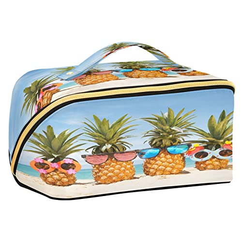 Quteprint Rhombus-Kosmetiktasche, Meer, Strand, Ananas, Familie, große Kapazität, Reise-Make-up-Tasche für Frauen, Mädchen, Damen, tragbare Kulturtasche mit Griff, multifunktionaler Aufbewahrungs-Organizer, Mehrfarbig/Meereswellen (Ocean Tides), Einheitsgröße von Quteprint