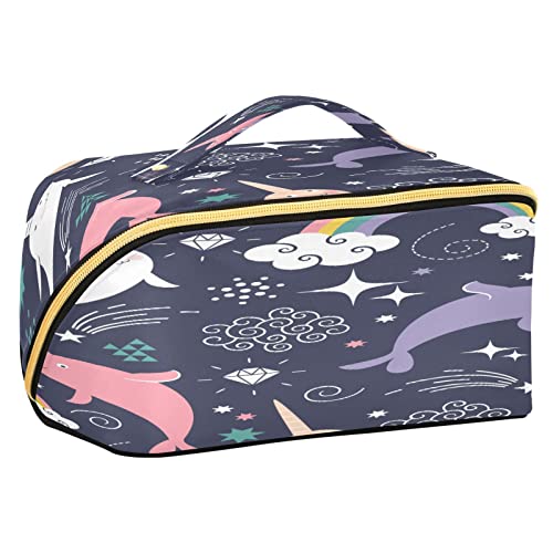 Quteprint Rhombus-Kosmetiktasche, Meeres-Narwal-Delfin-Regenbogen, große Kapazität, Reise-Make-up-Tasche für Frauen, Mädchen, Damen, tragbare Kulturtasche mit Griff, multifunktionaler Aufbewahrungs-Organizer, Mehrfarbig/Meereswellen (Ocean Tides), Einheitsgröße von Quteprint