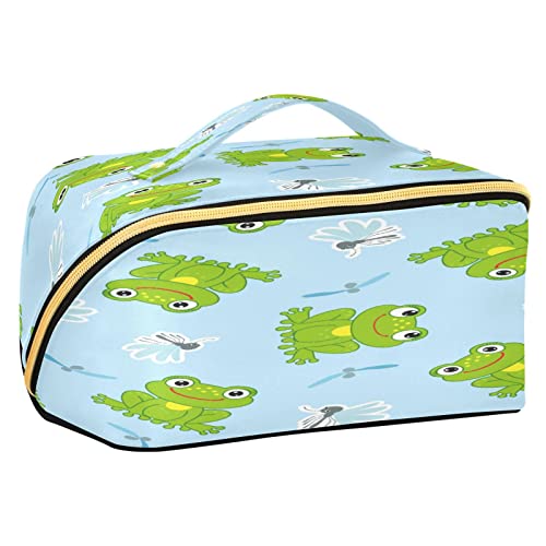 Quteprint Rhombus Kosmetiktasche, Sommerfrosch, Libelle, Tier, große Kapazität, Reise-Make-up-Tasche für Frauen, Mädchen, Damen, tragbare Kulturtasche mit Griff, multifunktionaler Aufbewahrungs-Organizer, Mehrfarbig/Meereswellen (Ocean Tides), Einheitsgröße von Quteprint