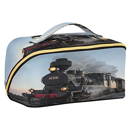 Quteprint Rhombus-Kosmetiktasche, Sonnenuntergang, Dampfzug, große Kapazität, Reise-Make-up-Tasche für Damen, Mädchen, Damen, tragbare Kulturtasche mit Griff, multifunktionaler Aufbewahrungs-Organizer, Mehrfarbig/Meereswellen (Ocean Tides), Einheitsgröße von Quteprint