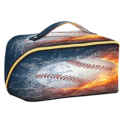 Quteprint Rhombus Kosmetiktasche, Sport-Baseball in Feuerwasser, große Kapazität, Reise-Make-up-Tasche für Frauen, Mädchen, Damen, tragbare Kulturtasche mit Griff, multifunktionaler Aufbewahrungs-Organizer, Mehrfarbig/Meereswellen (Ocean Tides), Einheitsgröße von Quteprint