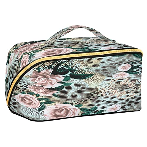 Quteprint Rhombus-Kosmetiktasche, Tiger-Leopardenmuster, Blumenmotiv, große Kapazität, Reise-Make-up-Tasche für Frauen, Mädchen, Damen, tragbare Kulturtasche mit Griff, multifunktionaler Aufbewahrungs-Organizer, Mehrfarbig/Meereswellen (Ocean Tides), Einheitsgröße von Quteprint