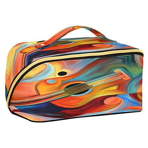 Quteprint Rhombus Kosmetiktasche, abstrakte Kunst, Musikgitarre, große Kapazität, Reise-Make-up-Tasche für Frauen, Mädchen, Damen, tragbare Kulturtasche mit Griff, multifunktionaler Aufbewahrungs-Organizer, Mehrfarbig/Meereswellen (Ocean Tides), Einheitsgröße von Quteprint