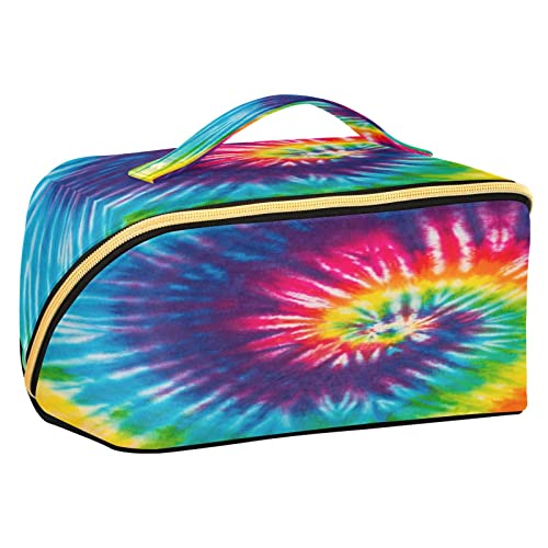 Quteprint Rhombus Kosmetiktasche, abstrakte Wirbel-Batikfärbung, Regenbogen, große Kapazität, Reise-Make-up-Tasche für Frauen, Mädchen, Damen, tragbare Kulturtasche mit Griff, multifunktionaler Aufbewahrungs-Organizer, mehrfarbig, Einheitsgröße, Mehrfarbig, one size von Quteprint