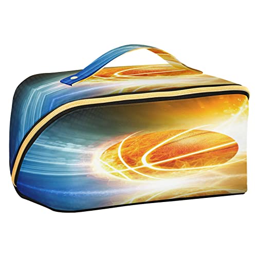 Quteprint Rhombus Kosmetiktasche, abstrakter Sportball, Basketball, große Kapazität, Reise-Make-up-Tasche für Frauen, Mädchen, Damen, tragbare Kulturtasche mit Griff, multifunktionaler Aufbewahrungs-Organizer, Mehrfarbig/Meereswellen (Ocean Tides), Einheitsgröße von Quteprint