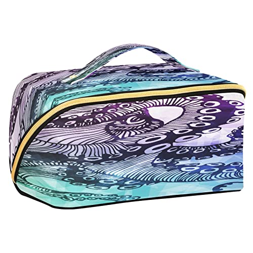 Quteprint Rhombus Kosmetiktasche, abstraktes Meerestier, Oktopus, große Kapazität, Reise-Make-up-Tasche für Frauen, Mädchen, Damen, tragbare Kulturtasche mit Griff, multifunktionaler Aufbewahrungs-Organizer, Mehrfarbig/Meereswellen (Ocean Tides), Einheitsgröße von Quteprint