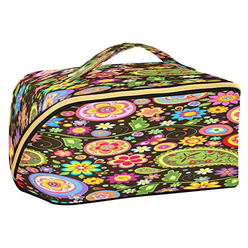 Quteprint Rhombus-Kosmetiktasche, bunte Blumen-Paisleymuster, große Kapazität, Reise-Make-up-Tasche für Damen, Mädchen, Damen, tragbare Kulturtasche mit Griff, multifunktionaler Aufbewahrungs-Organizer, Mehrfarbig/Meereswellen (Ocean Tides), Einheitsgröße von Quteprint